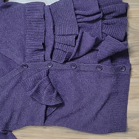 Anthropologie Moth Purple Wool Asymetrical Ruffle Button Up Cardigan - Picture 11 of 15